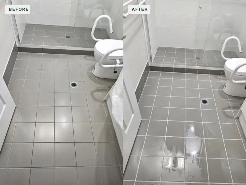 Grey tiled shower grout renewal before and after